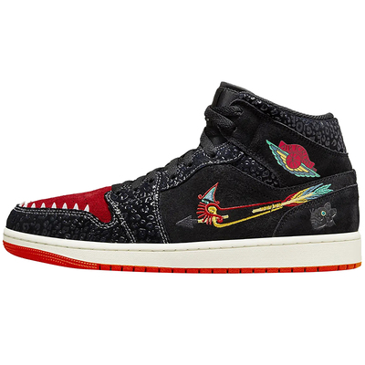 正品air jordan 1 mid aj1万圣节 黑红刺绣 男子篮球鞋dn4904-001