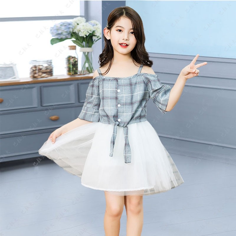 小女孩十岁大童12吊带露肩裙公主连衣裙子一字肩夏季儿童