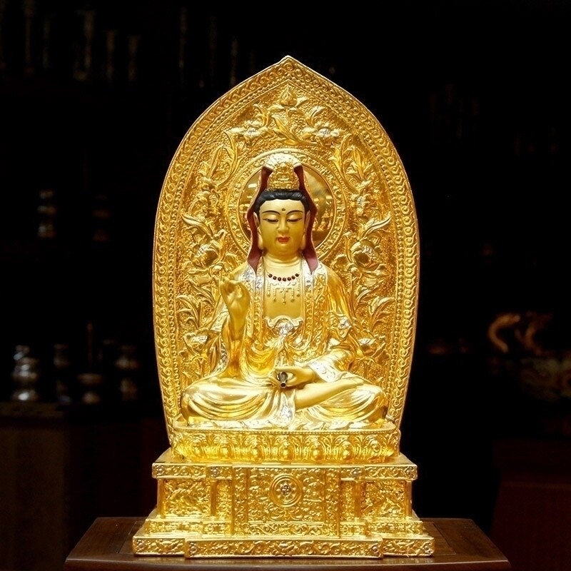 宝成成佛台湾宝华贴金观音佛像纯铜室内客厅摆件