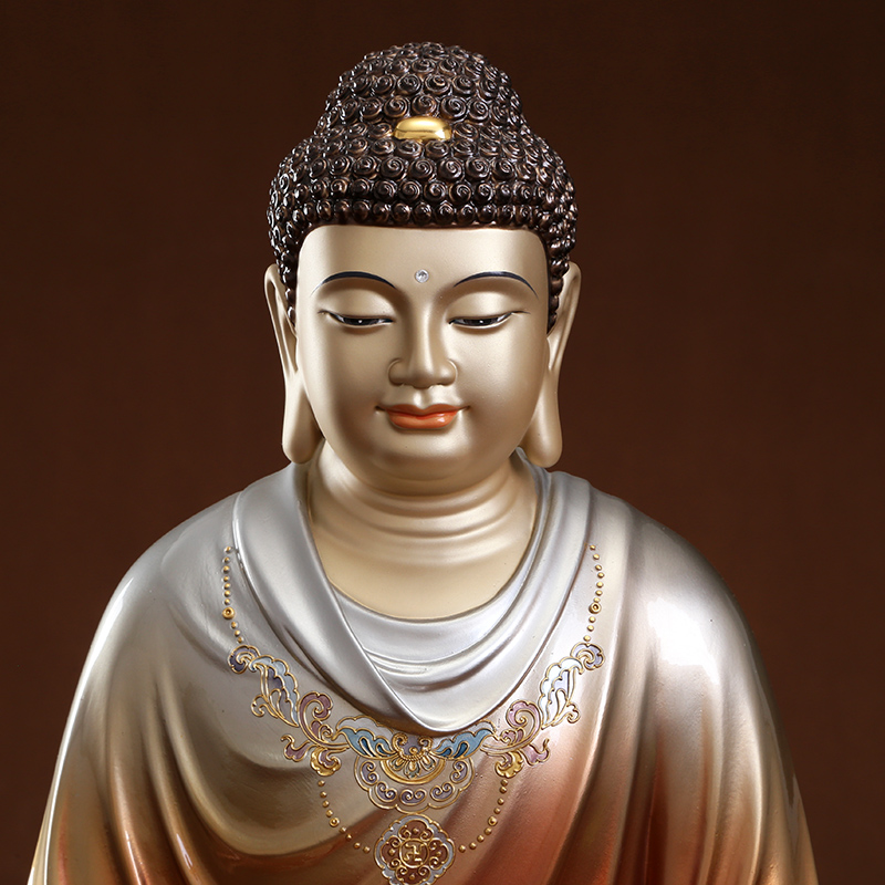 铜像纯铜彩绘释迦牟尼佛像家用供佛三世佛娑三圣摆件