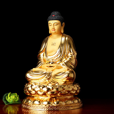 圆通佛具台湾纯铜贴真金释迦牟尼佛阿弥陀佛三宝佛佛像摆件