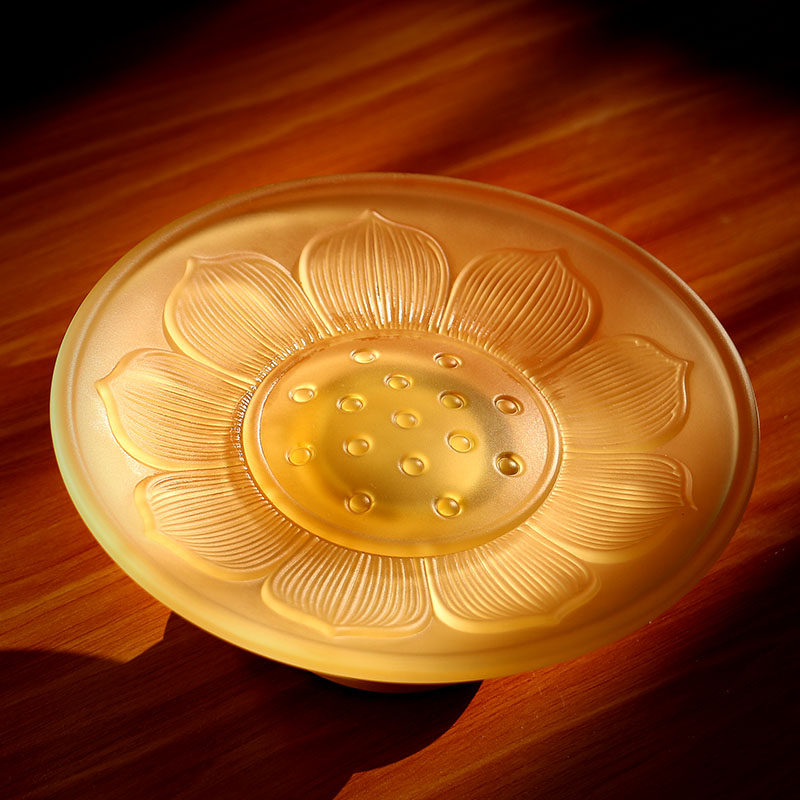 圆通佛具铜琉璃供盘水果盘佛堂高脚莲花供佛盘佛教用品供果盘贡盘