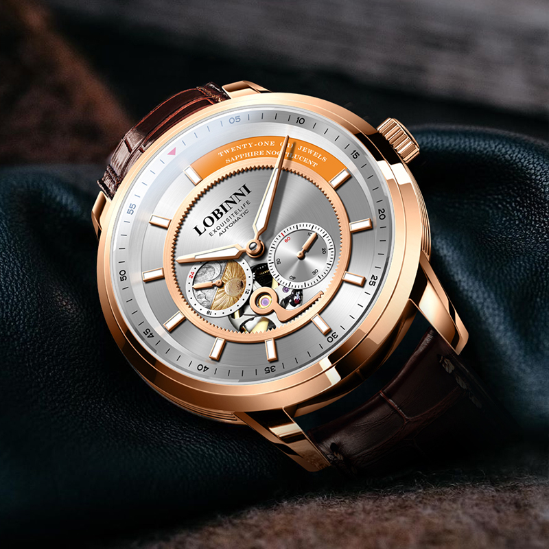 罗宾尼正品手表男机械表全自动新款男士大表盘防水夜光镂空名表