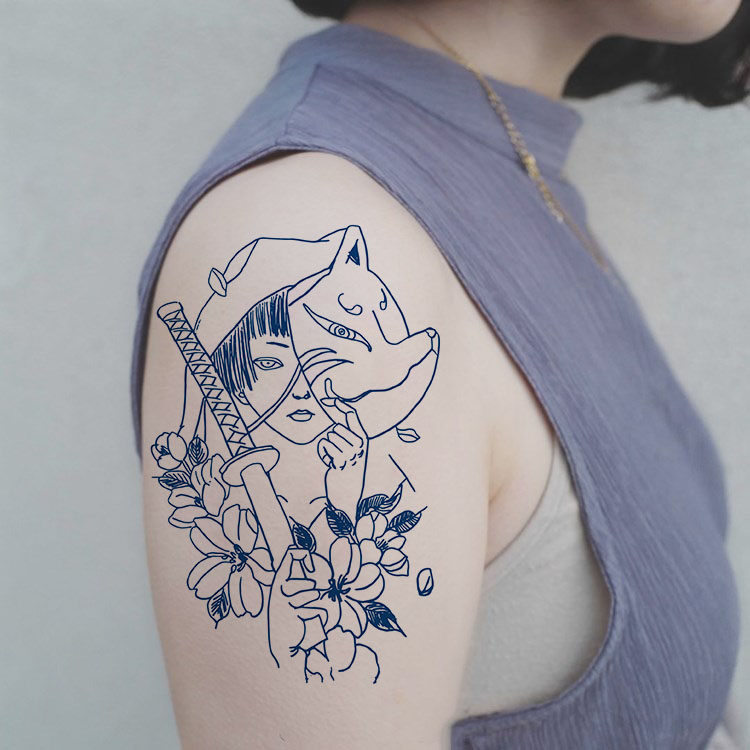 面具美女草本果汁半永久花臂纹身艺妓般若龙姬身体彩妆