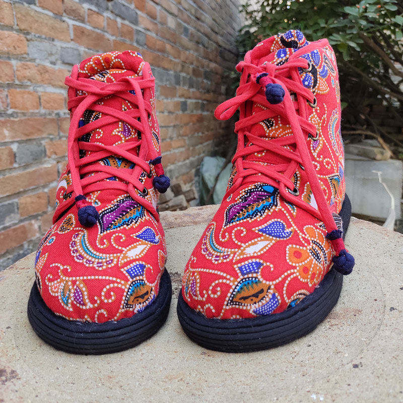 冬季复古大花棉鞋传统手工刺绣千层棉花布鞋儿童汉服鞋