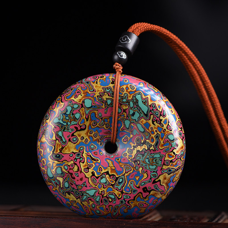 大漆平安扣吊坠挂包犀皮古风复古压襟扣盘扣汉漆器