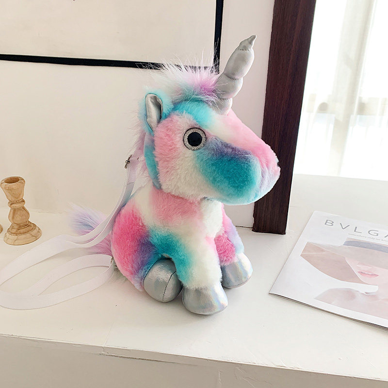 毛绒包包女2020新款潮韩版百搭可爱独角兽公仔玩具抱枕玩偶斜挎包
