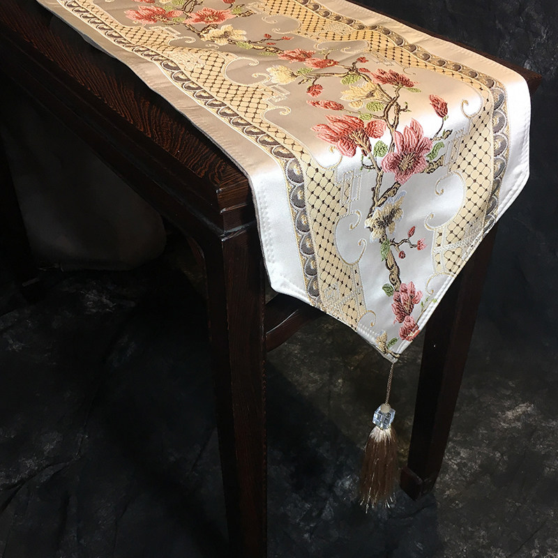 古琴桌旗金色棉麻桌旗红色桌旗刺绣桌旗复古桌旗蓝色桌旗绿色桌旗