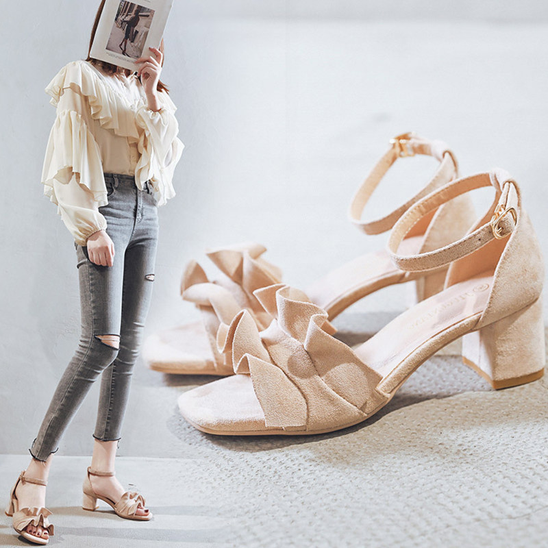 凉鞋胖脚女鞋叶大码荷花宽肥适合女粗带露一字一字带凉鞋