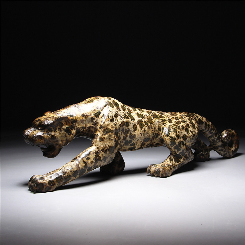 名师作品一路爆发立体豹子摆件笔搁天然原石文房四宝