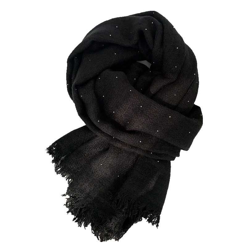 围巾璀璨铆钉黑色羊绒毛线大方方巾百搭秋冬围巾