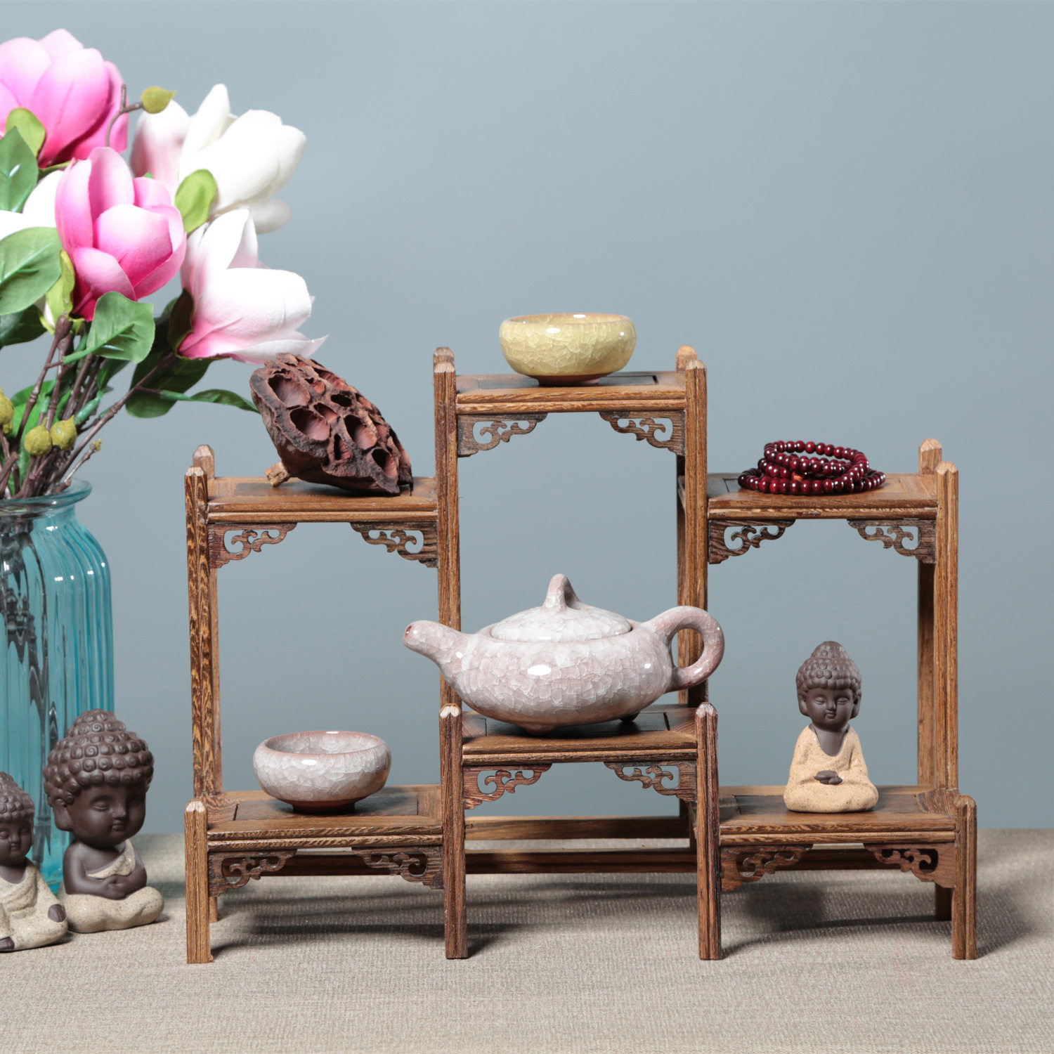 新中式国风木制摆件家居饰品玄关装饰茶艺中国茶具摆件