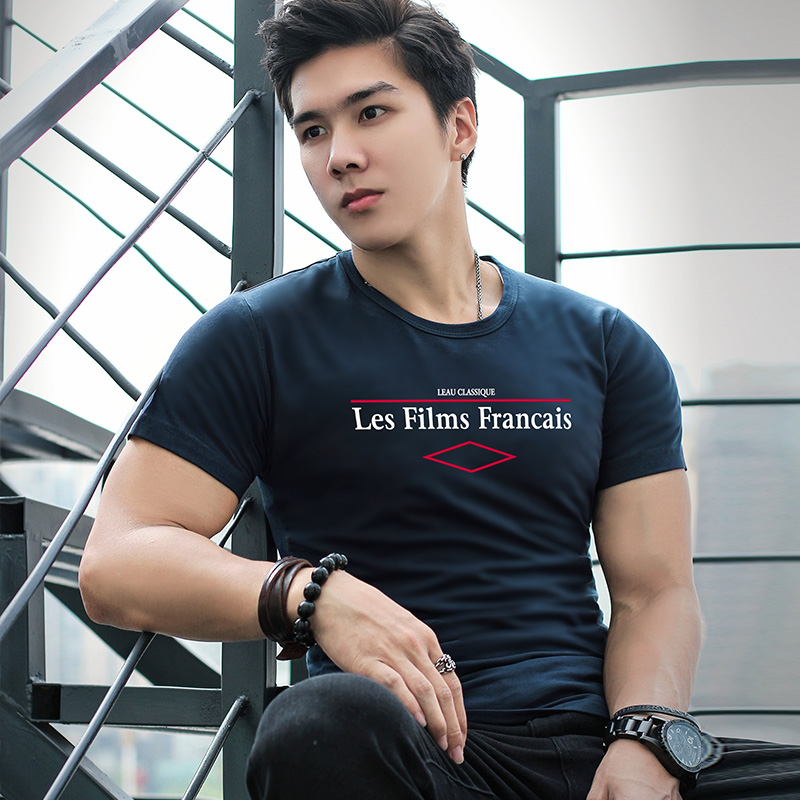 肌肉男修身短袖体恤运动健身男士紧身T恤圆领综合训练弹力吸汗衫