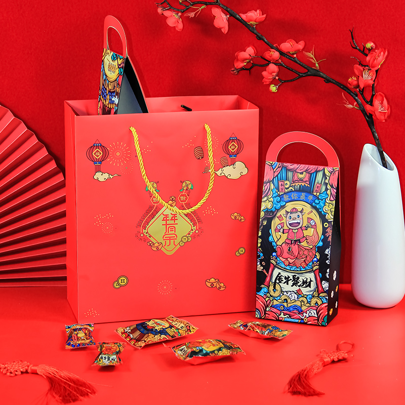 新年礼盒包装牛年年春节烘焙手提糖果雪花酥奶点心包装盒