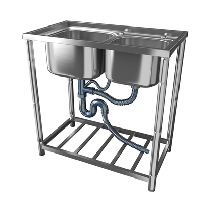 不锈钢简易水槽带支架厨房洗菜盆双槽水池家用洗碗槽洗手盆池架子