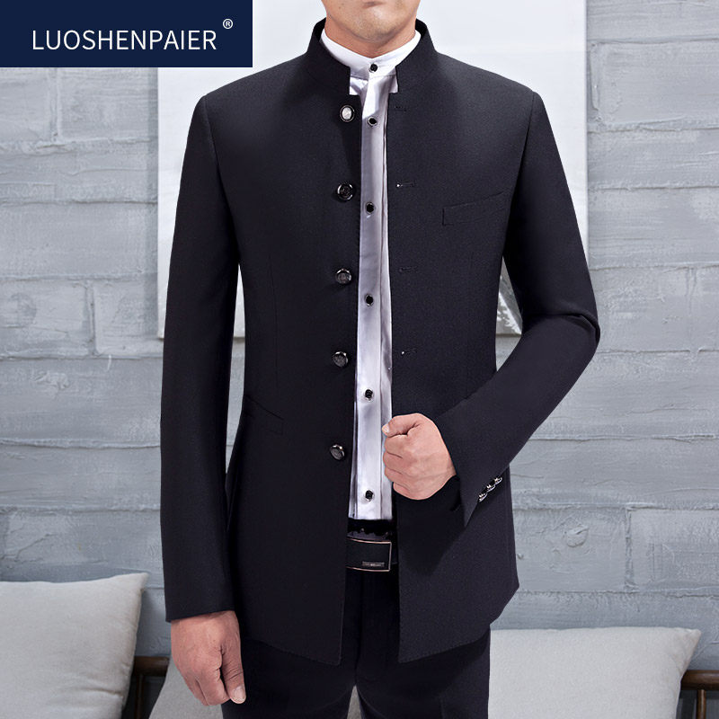 中山装男青年修身中式结婚结婚礼礼服潮流帅气复古民族服装