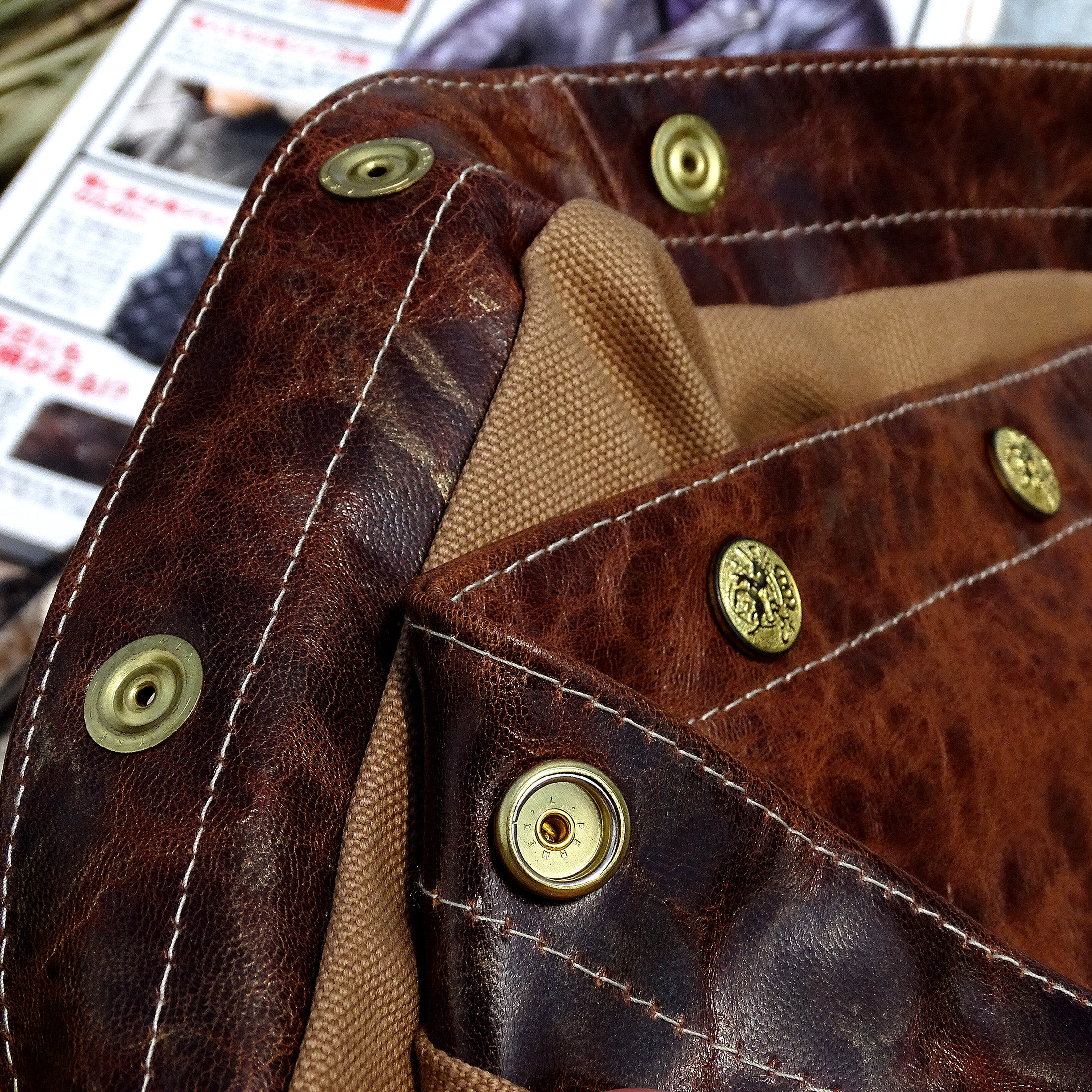 日本马皮真皮复古天神扣子独角兽植鞣兵库原色皮衣