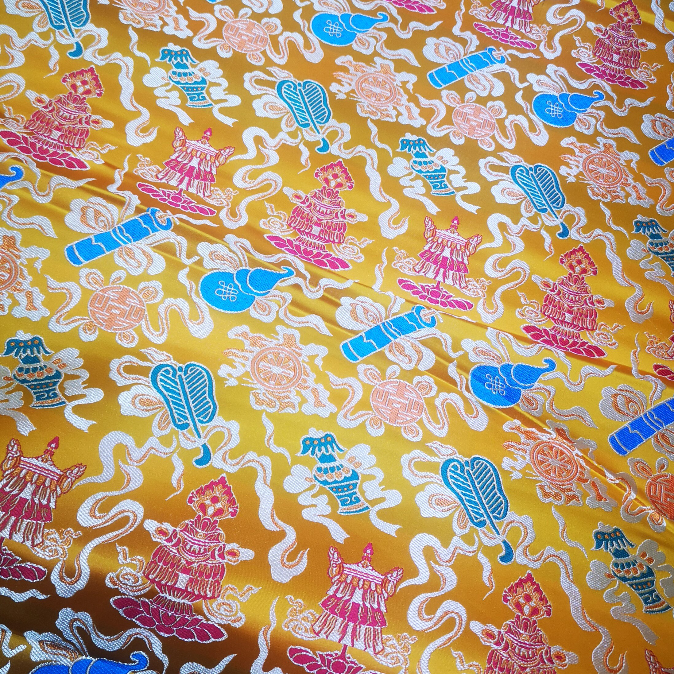 织锦缎藏式绸缎布料八宝花纹图案佛堂装饰民族服饰面料