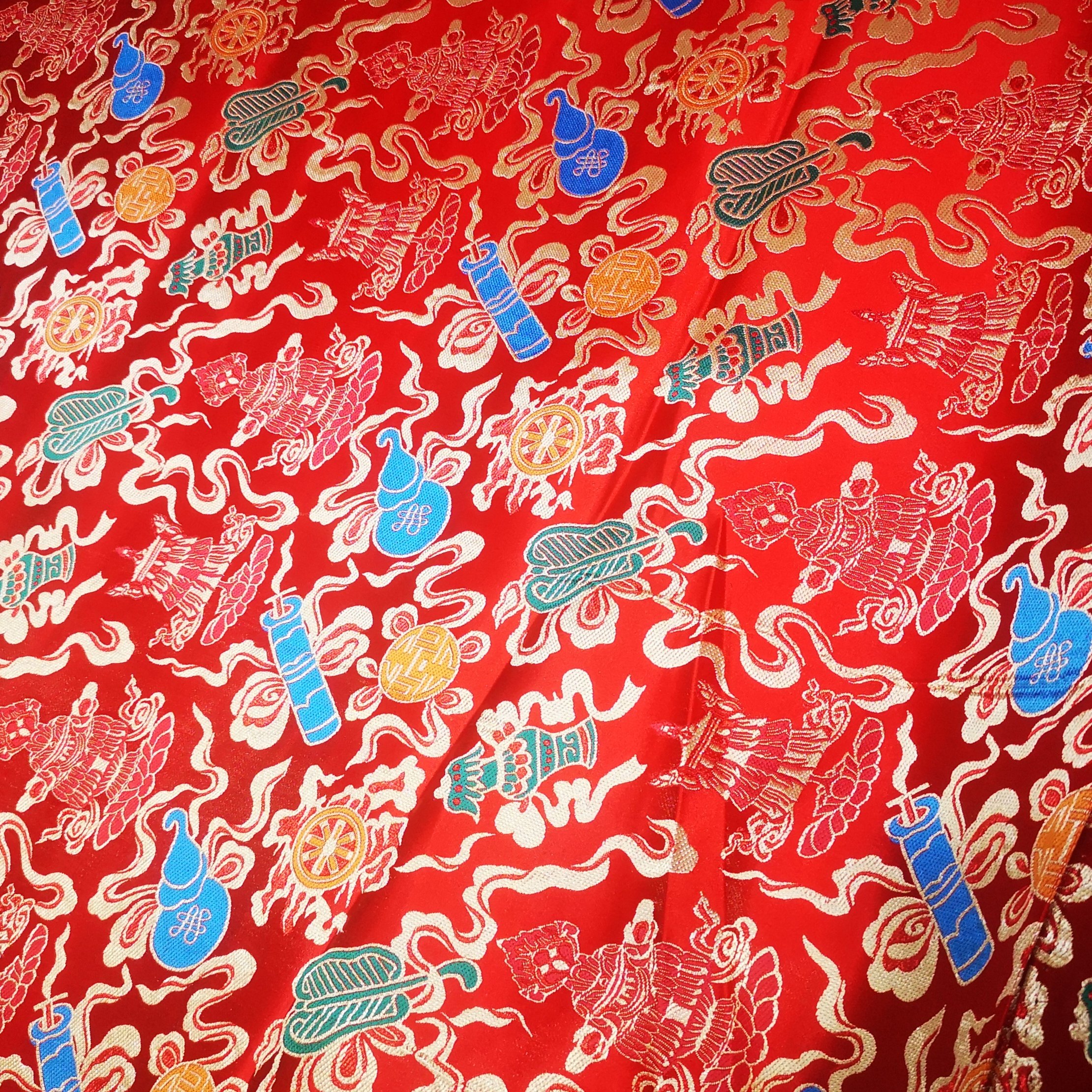 织锦缎藏式绸缎布料八宝花纹图案佛堂装饰民族服饰面料