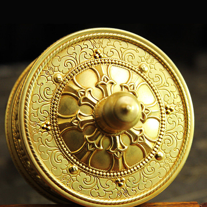 亚青藏式手摇转经轮顺滑静音檀木纯铜六字大明咒家居供佛摆件经筒