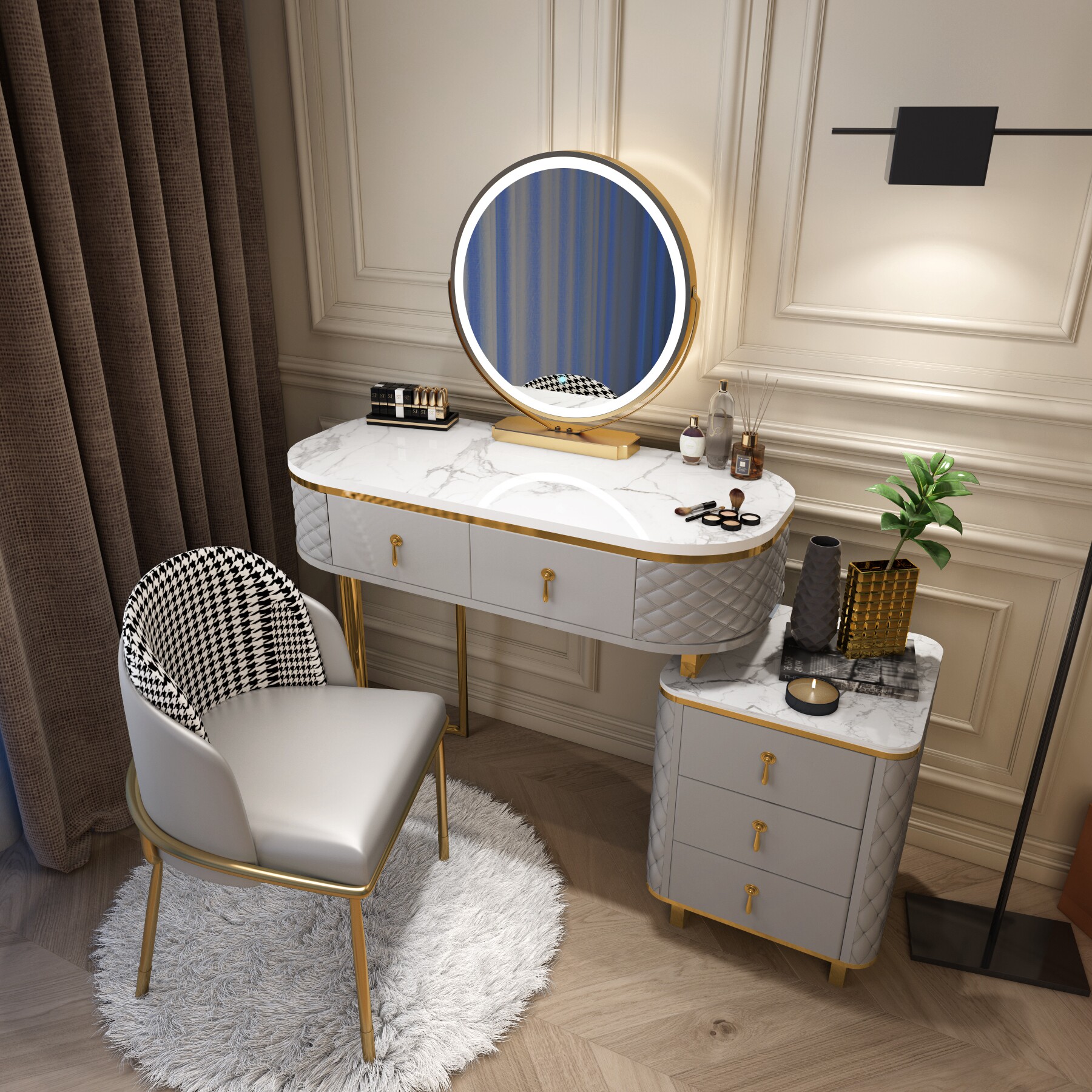 梳妆台卧室现代简约小户户型北欧轻奢网红ins风化梳妆台