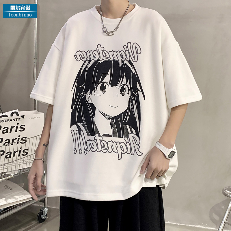 短袖t恤男夏季卡通动漫情侣少年白色打底衫运动风潮牌ins宽松体恤