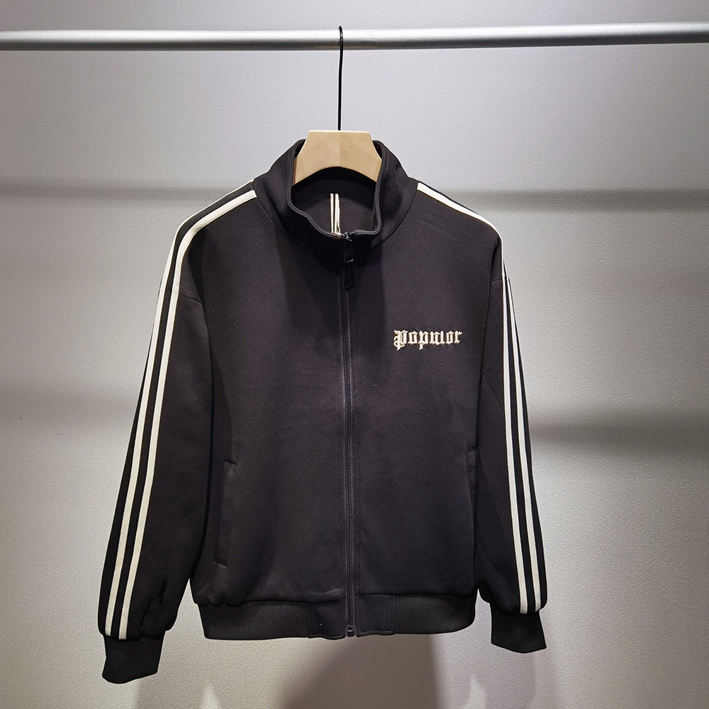 高领运动夹克拉链条纹撞色青春流行休闲外套夹克