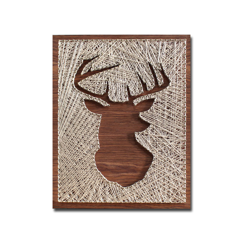 鹿头侧面镂空纱线画成成品钉子毛线绕线装饰画diy