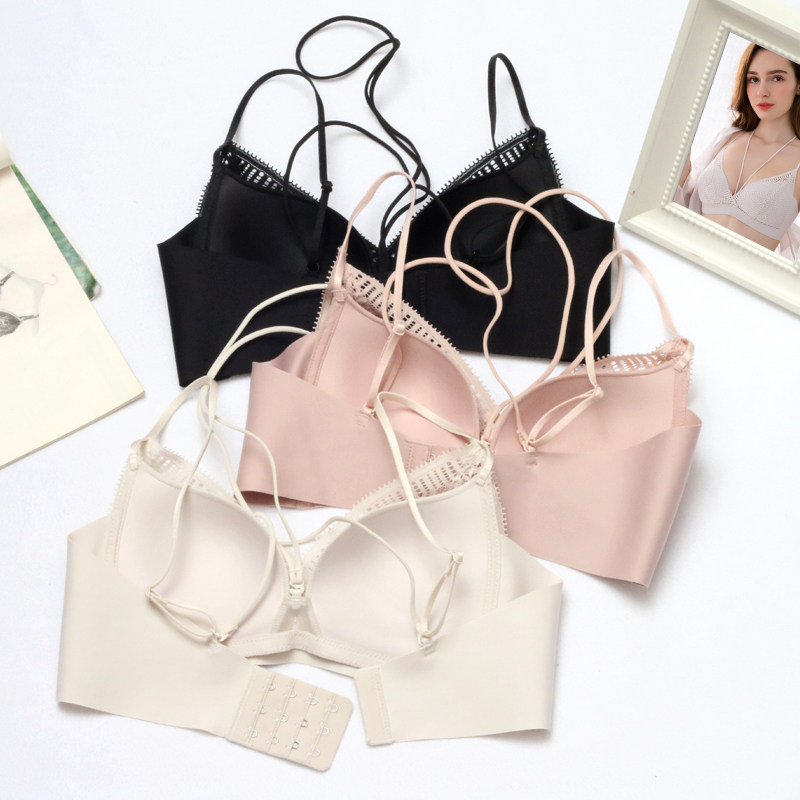 日系舒适挂脖时尚交叉绑带百搭美背内衣法式文胸