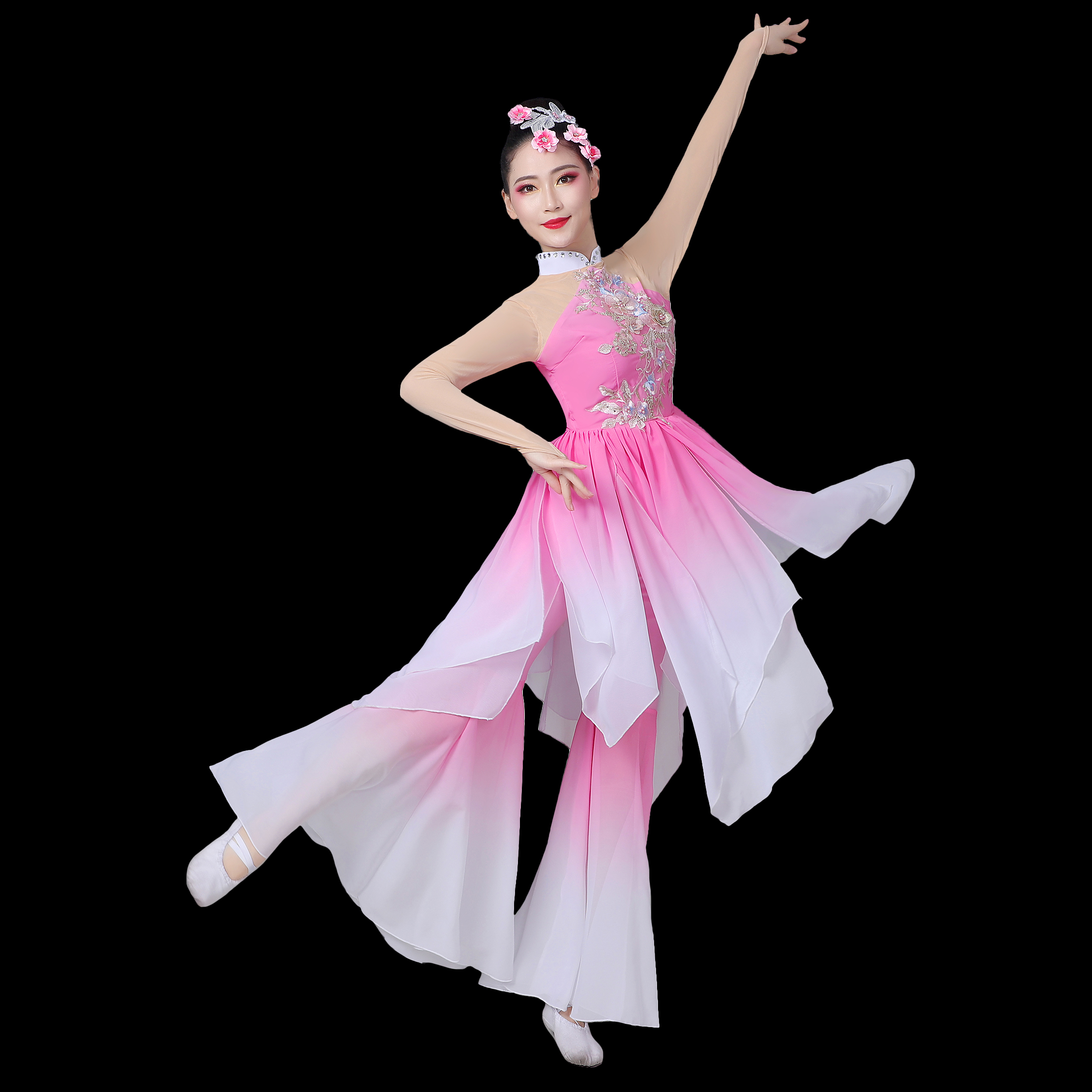 古典演出服飘逸中国国风扇子舞蹈服装独舞清新民族服装