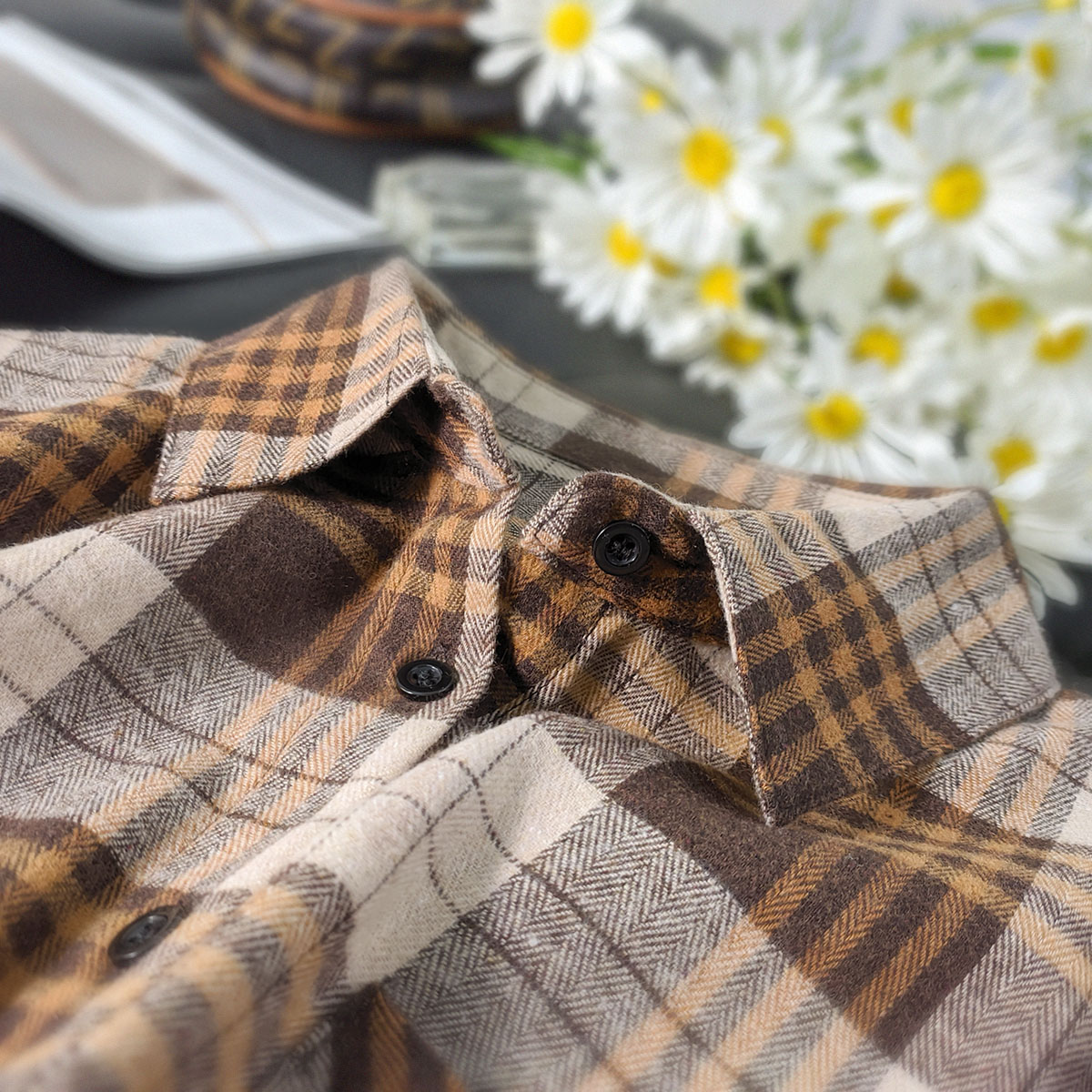 磨毛格子衬衫女春季新款复古港味百搭叠穿春秋衬衣长袖宽松上衣潮