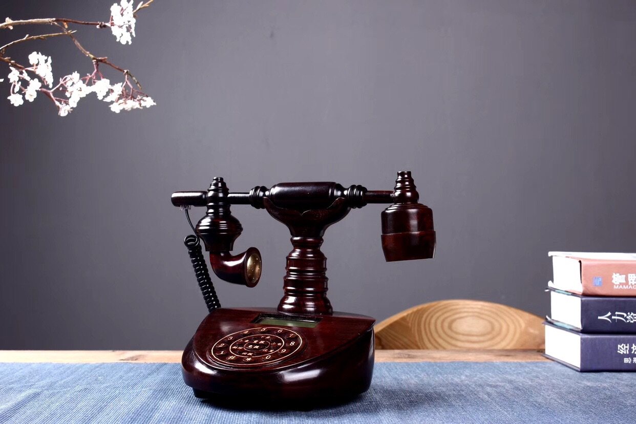 酸枝圆形仿古红木电话拨号拨号盘盘带来电显示摆件