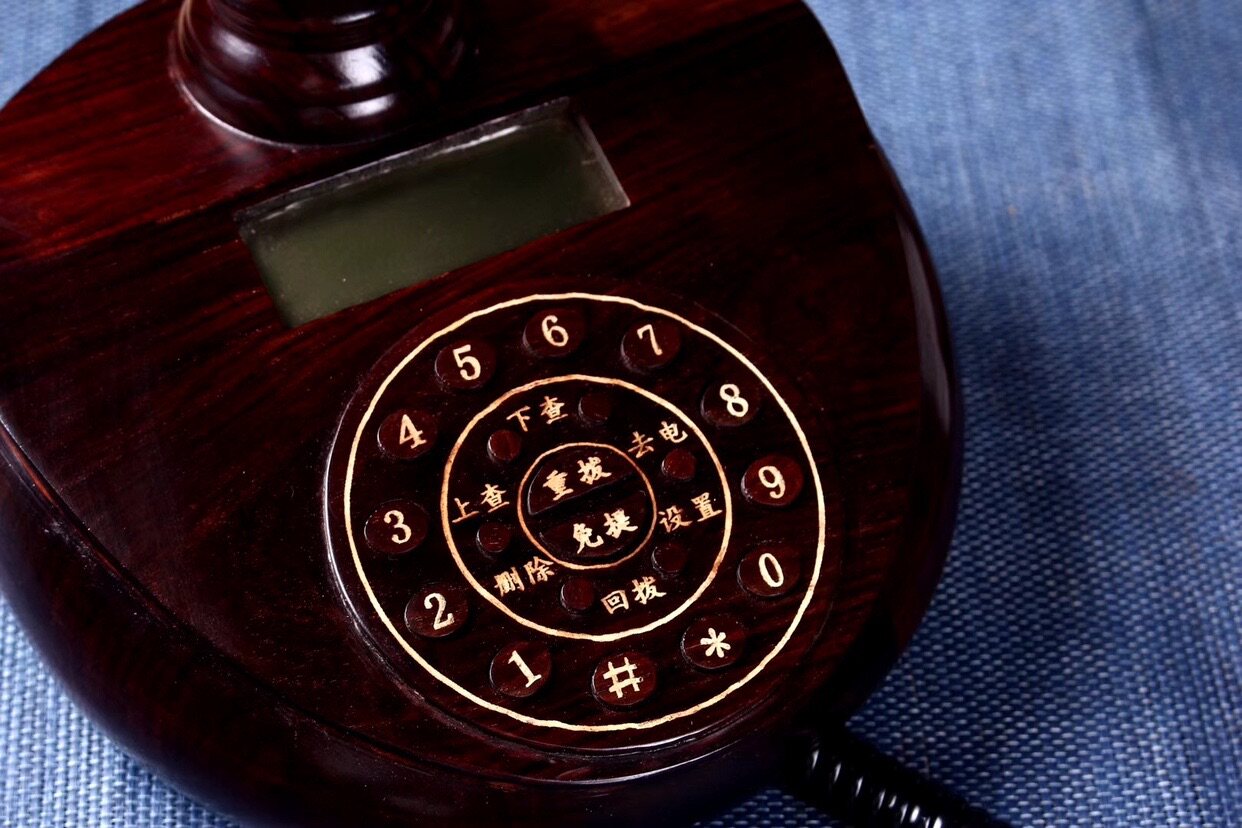 酸枝圆形仿古红木电话拨号拨号盘盘带来电显示摆件