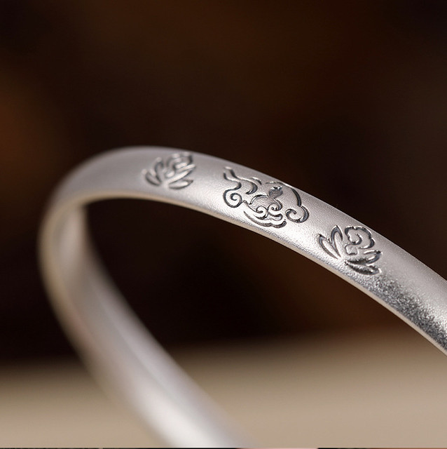 菩提菩提树树下s999足银古法复古花纹莲花祥云手镯