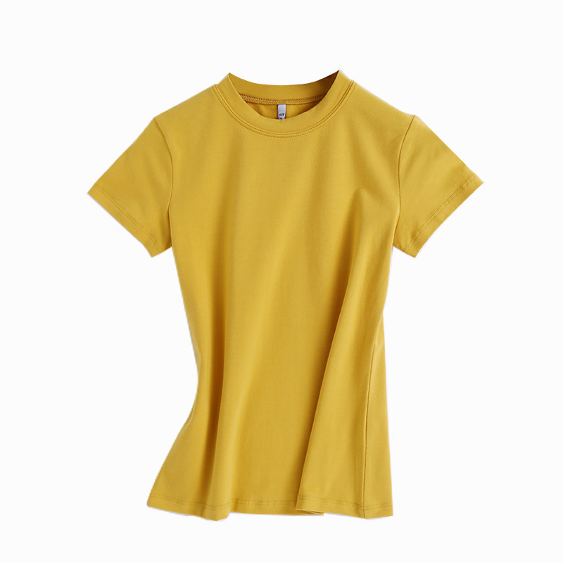 纯棉半高领短袖t恤女纯色打底衫