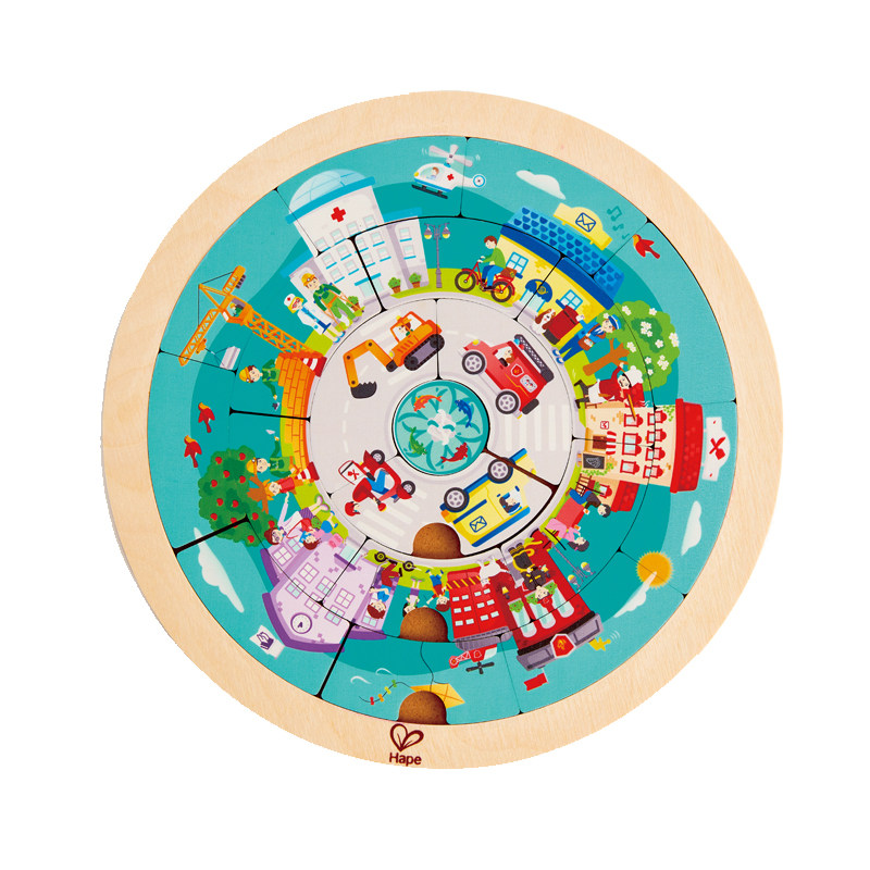 儿童hape五阶城市职业旋转拼图益智玩具智力男女拼图