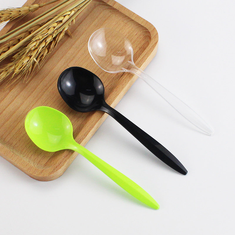 一次性勺子黑色西餐塑料圆勺加厚es1饭勺调羹叉