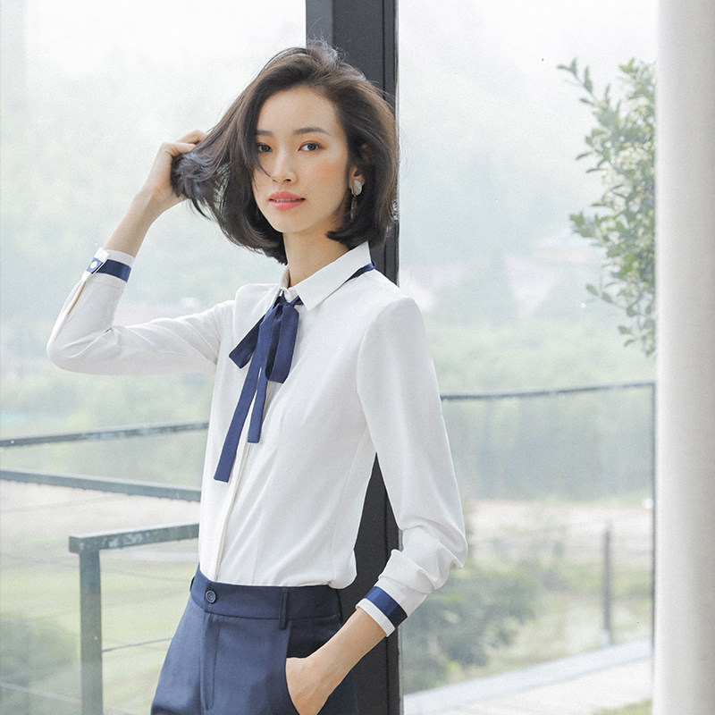 白衬衫长袖小众设计时尚休闲上衣学院学生百搭职业装衬衫