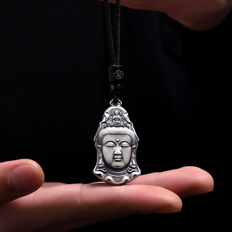 罗泰老银匠纯银观音吊坠男士潮款实心项链挂坠吊牌项坠