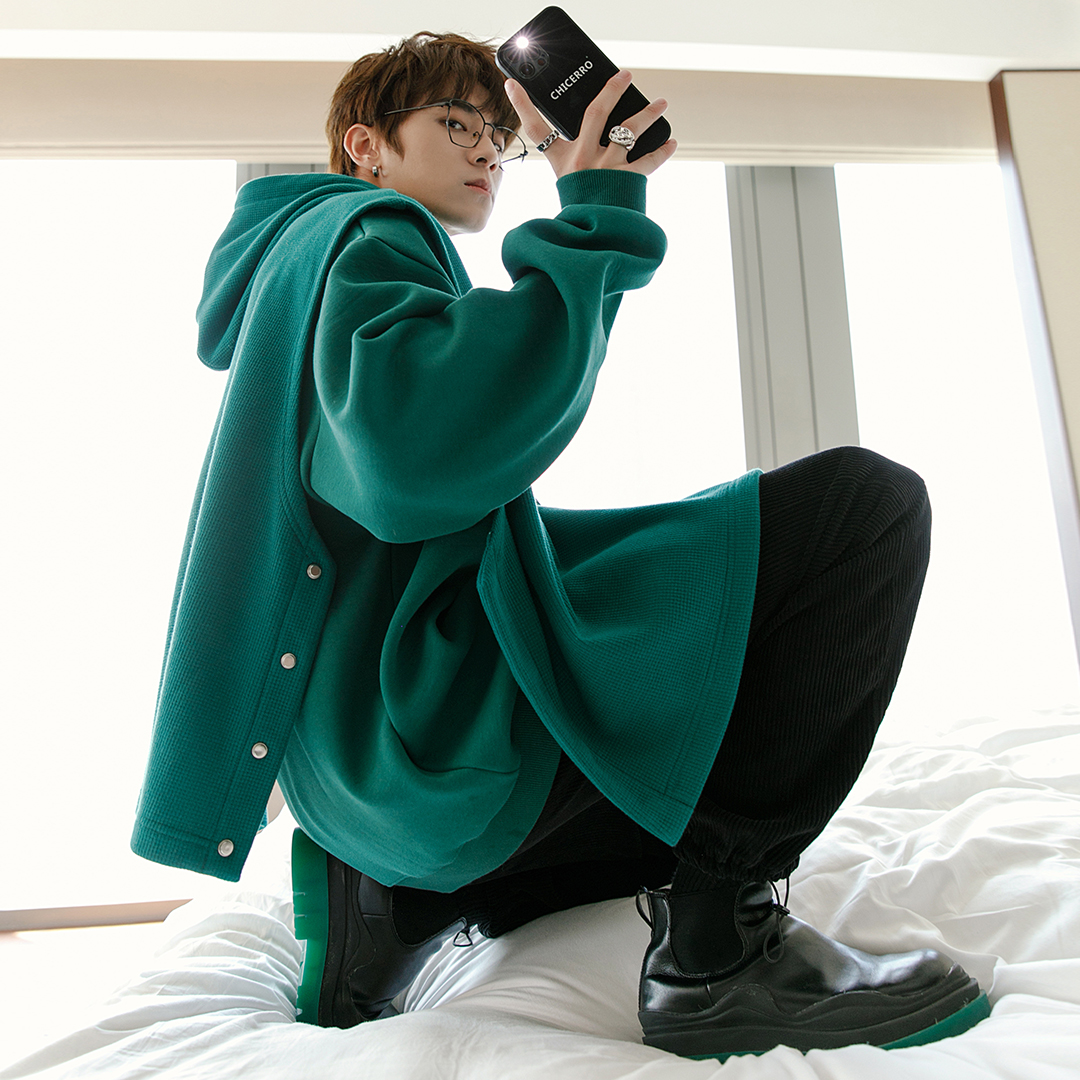 CHICERRO西西里男装可拆卸两件套连帽卫衣男宽松加绒加厚情侣外套