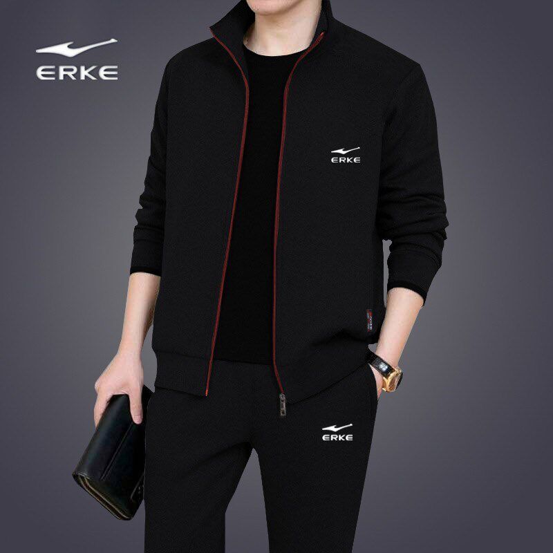 鸿星尔克国潮男装卫衣秋季开衫长袖卫裤两件运动休闲运动套装