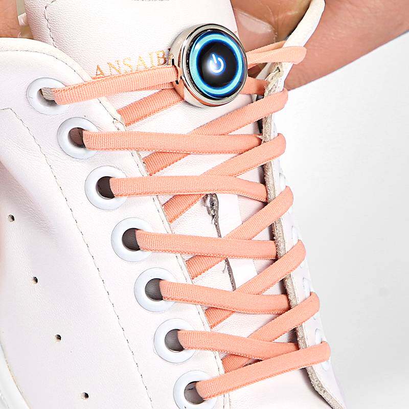 鞋带夜光纽扣扣款免系弹性金属免绑松紧弹力鞋带