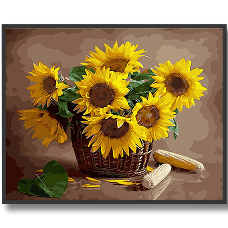 数字油画diy向日葵太阳花简约减压治愈手工填充涂色diy