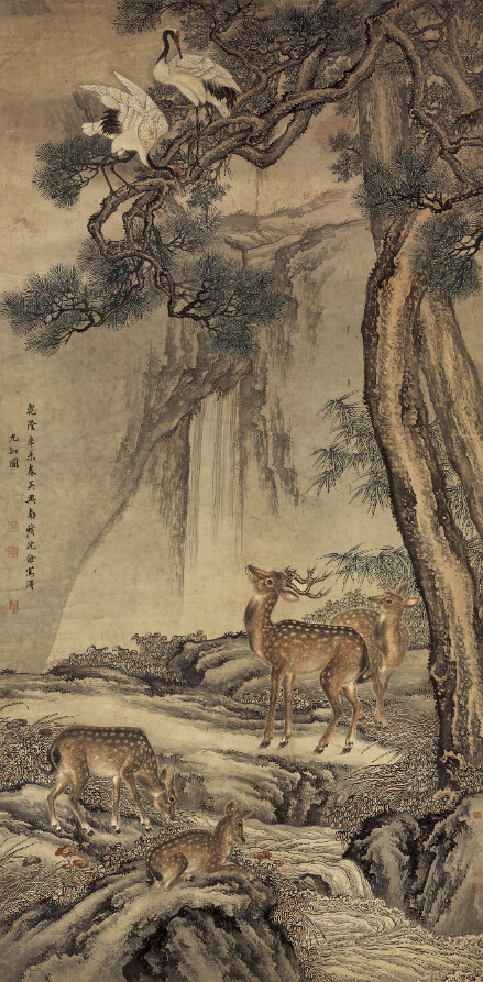 国画清代高清微复制清微长条字画沈铨仿古如图国画