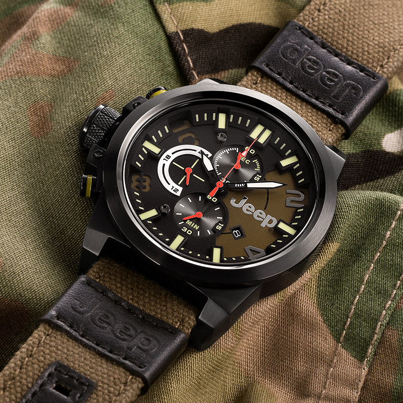jeep吉普多功能手表户外运动计时码表帆布男士石英表欧美腕表