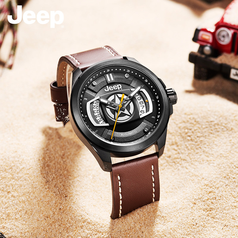 jeep吉普手表大切诺基防水夜光日历皮带休闲自动欧美腕表