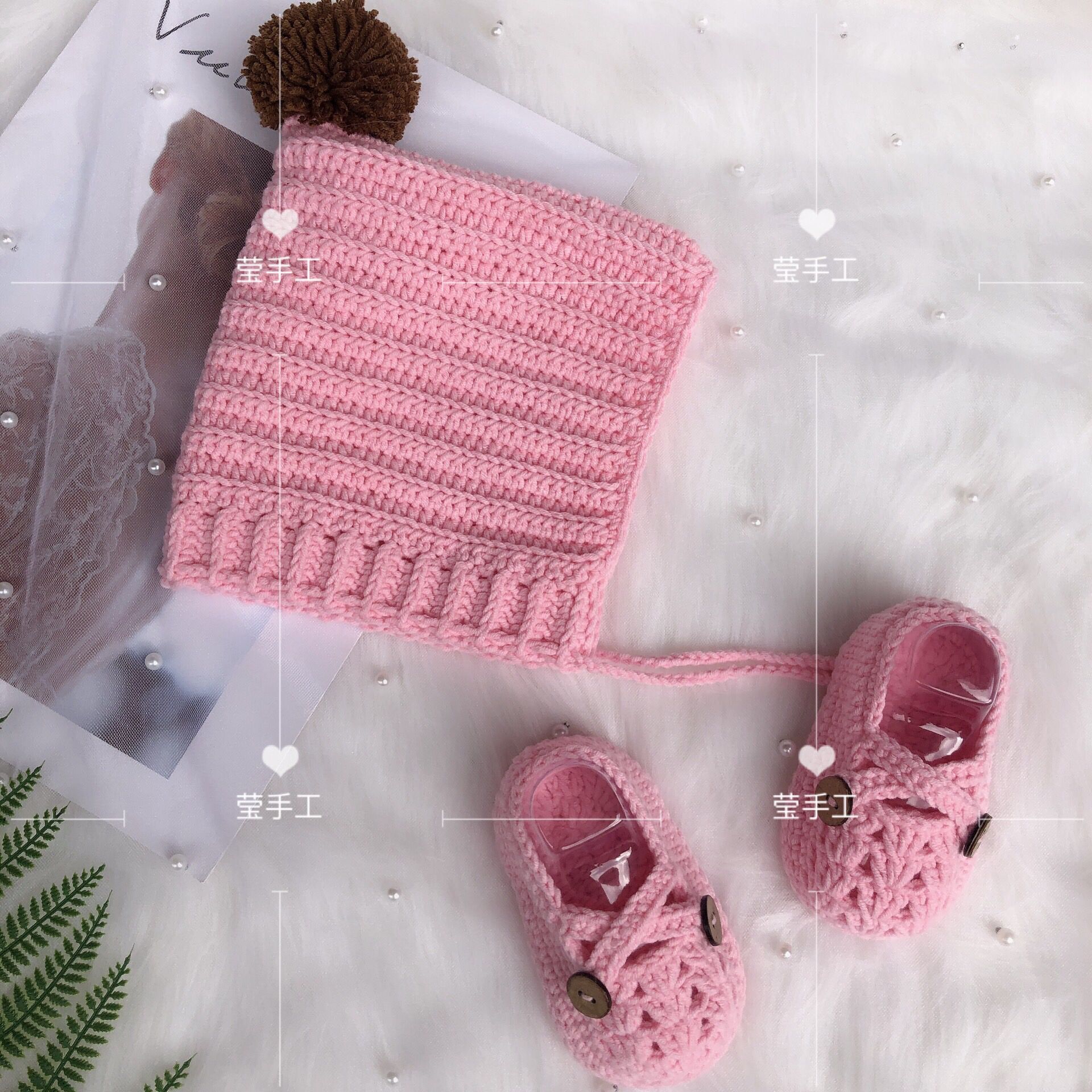 【不是成品】 钩针编织三角帽子儿童宝宝护耳帽子diy材料包0-12月