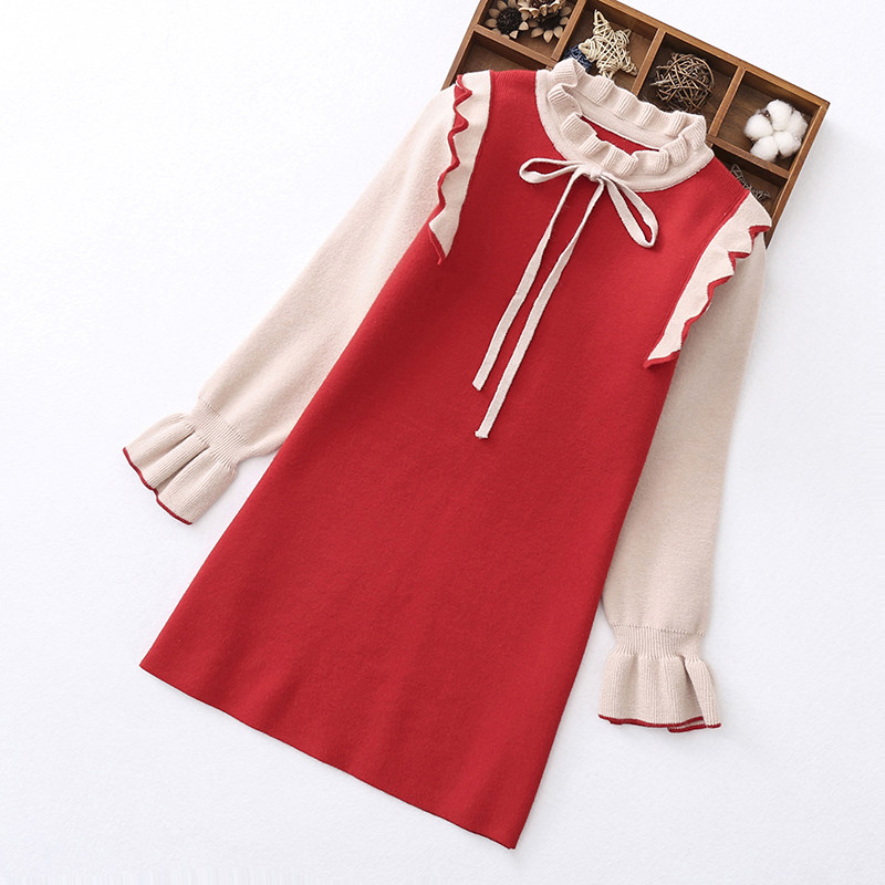 女童连衣裙薄线衫裙春秋女孩洋气套头针织长袖包臀短裙韩版童装潮