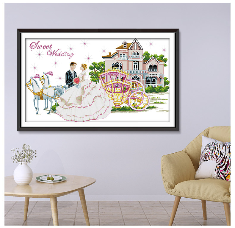 婚礼印花十字绣棉线西式新郎新娘甜蜜婚纱结婚幸福十字绣套件