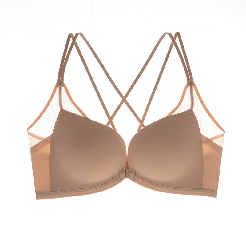 光面美背胸显厚小薄下文胸交叉面前上托聚拢文胸